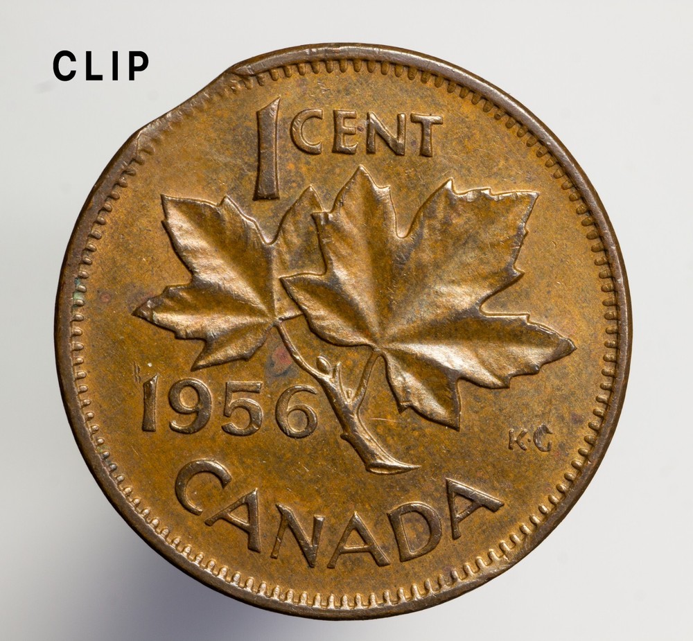 1956 Canada One Cent Error! Clipped Planchet! OLDER DATE!