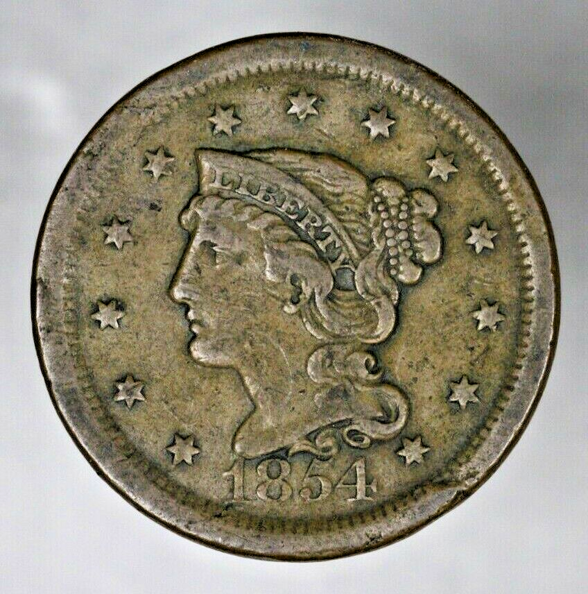 US 1854 Braided Hair Large Cent A3154