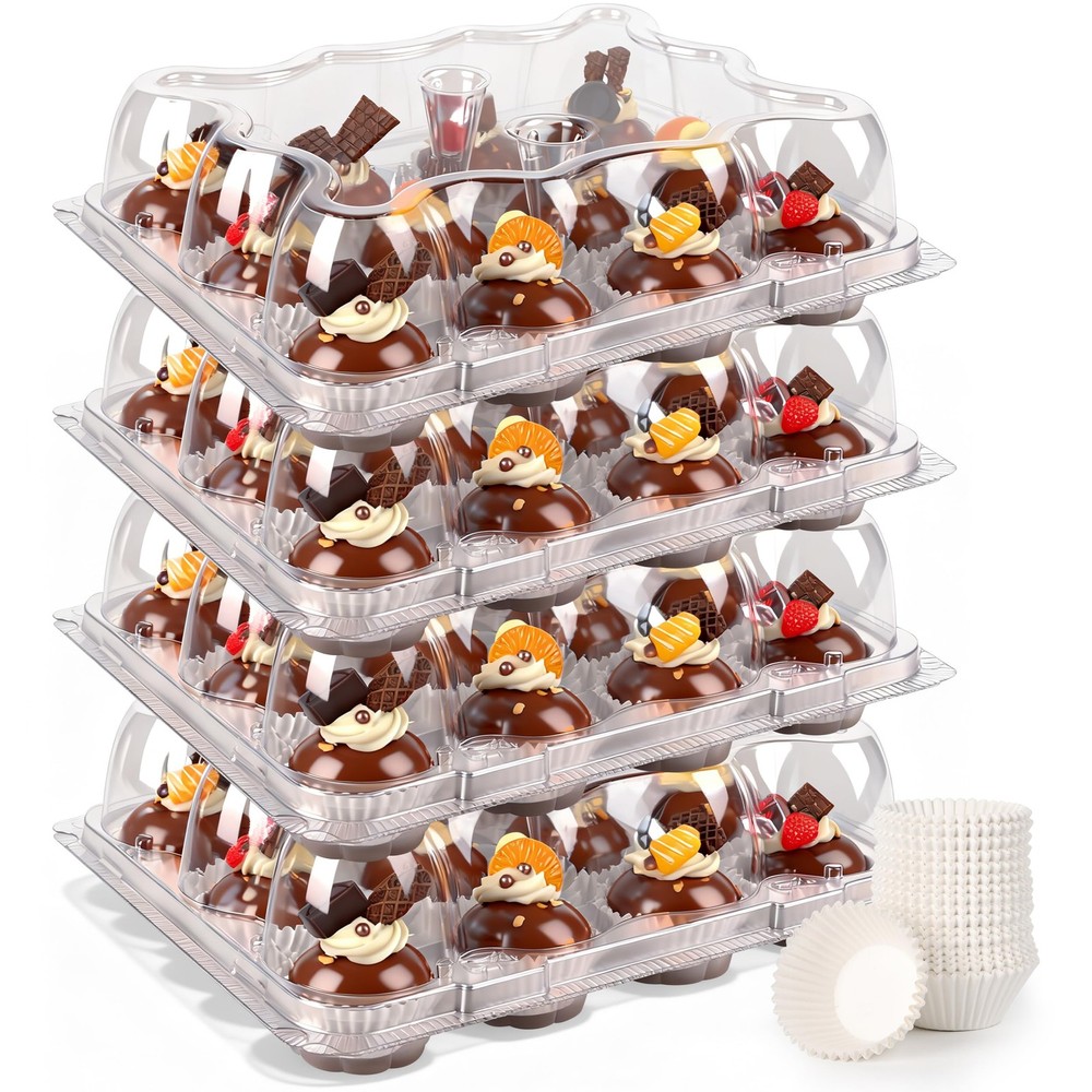 LOKQING 12 Count Mini Cupcake Containers 30 Sets with 360 Pack Cupcakes Liner...