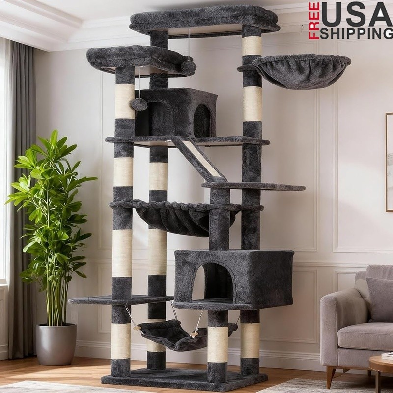 Cat Tree Tall Tower Indoor w/ Perches Big Condos Hammocks Basket Scratching Pad