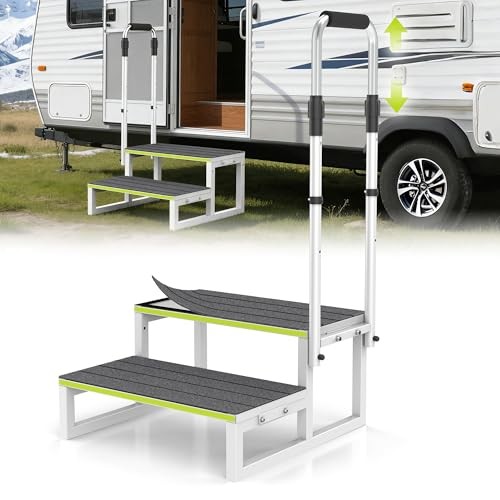 RV Step Stool with Handrail, 2 Step Stool with 1 2 Steps with 1 Handrail