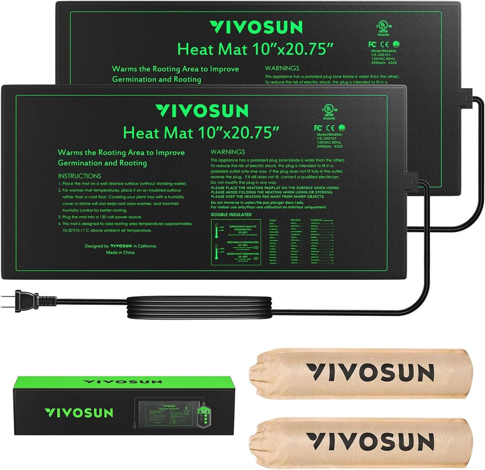 2 Pack Waterproof Seedling Heat Mat 10" X 20.75" for Hydroponic Germination