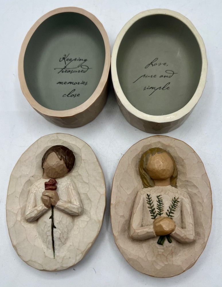 2 x Willow Tree Trinket Keepsake Boxes 2004 Loving Angel Rememberance Demdaco
