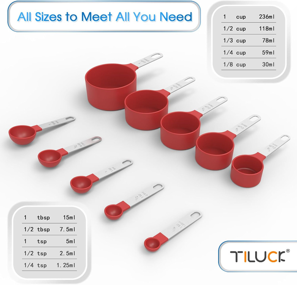 Measuring Cups & Spoons Set, Stackable Cups and Spoons, Nesting Measure Cups wit