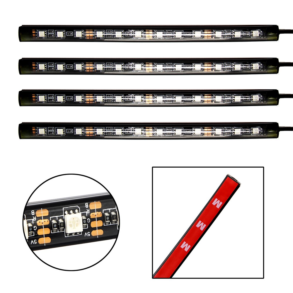 4PCS 12LED Car Interior IR Wireless Remote Control Atmosphere Neon Lights Strip
