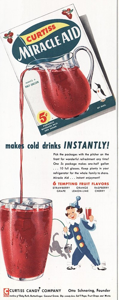 1955 Curtiss Miracle Aid: Makes Cold Drinks Instantly Vintage Print Ad