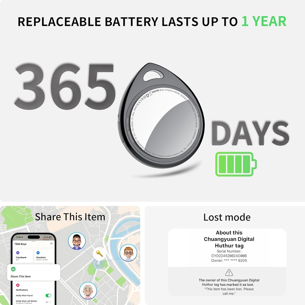 Air Tracker Tags-4 Pack, 5.3 Bluetooth Tracker Work with Apple Find My (iOS Only