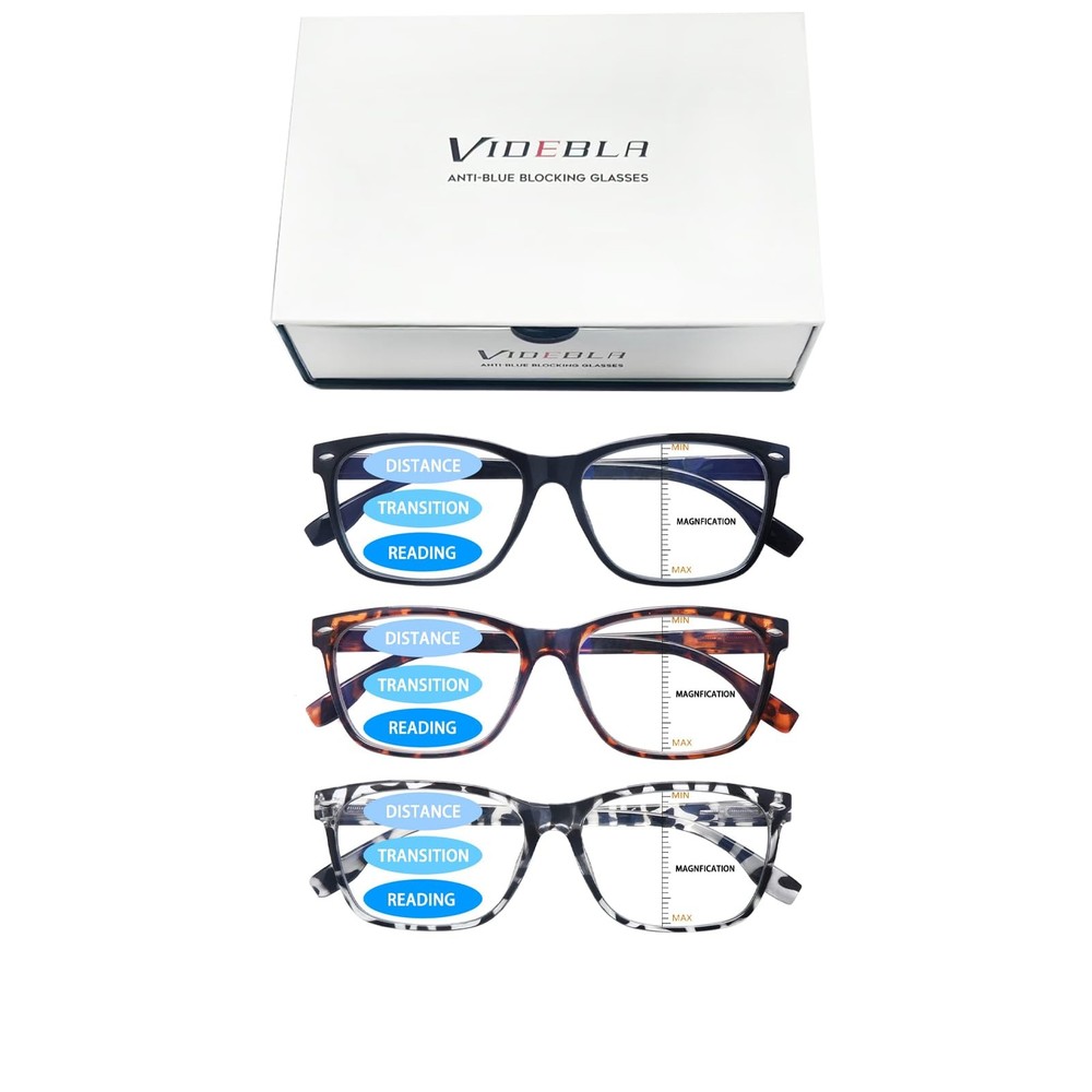 VIDEBLA 3 Pack Progressive Multifocus Reading Glasses One Size, 3 Mix Color