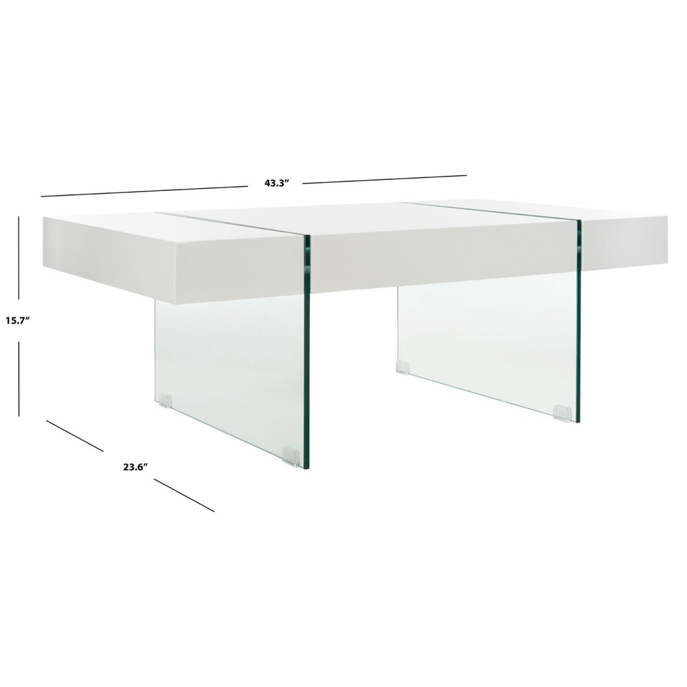 SAFAVIEH Jacob Rectangular Glass Leg Modern Coffee Table | White / Glass |