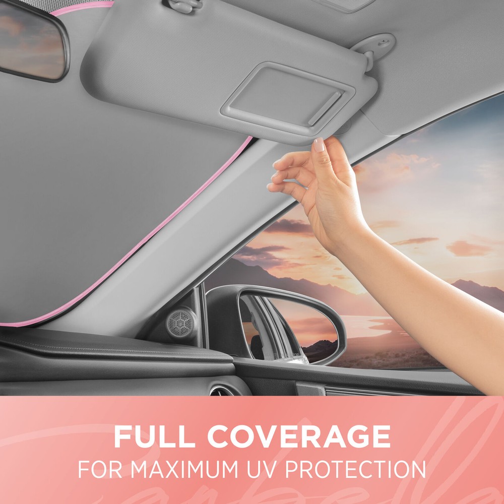 2PC Metallic Pink Reflective Polyester Pop Up Car Windshield Sun Shade