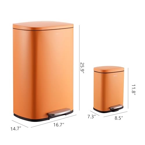 HPM1006K Connor Rectangular 13.2-Gallon Trash Can with Soft-Close Carrot Cake