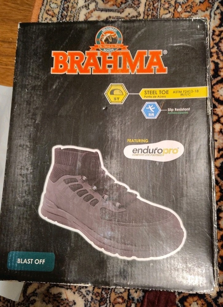 BRAHMA - SIZE: 7 - Black Blast Off Steel Toe Slip Resistant Work Boots - NEW!
