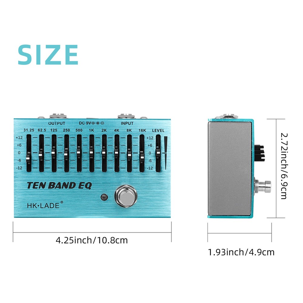 HK·LADE 10-Band Electric Guitar Equalizer Pedal True Bypass EQ Effect Controller