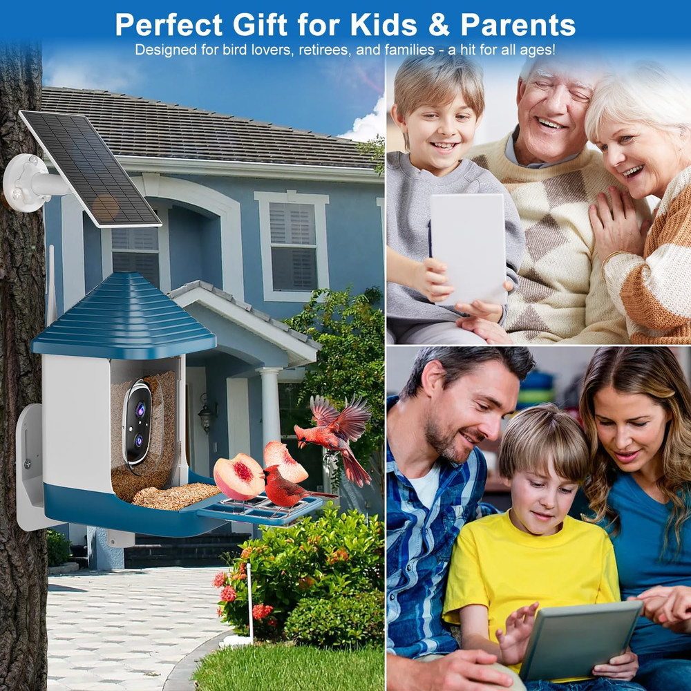 AI Smart Bird Feeder with Camera - Solar Powered 2K HD Bird Watching Camera with