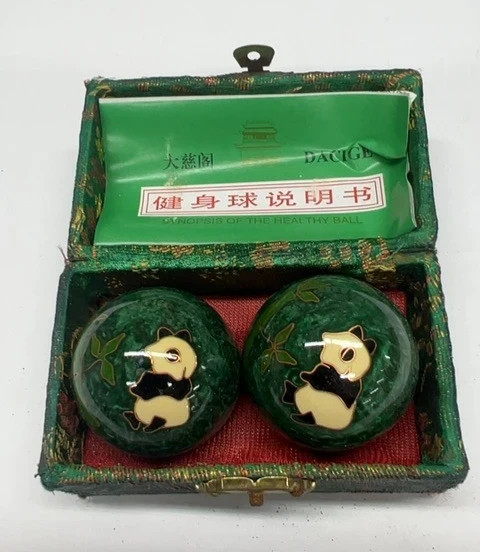 Chinese Baoding Balls Green Panda Design Green Presentation Box SKU OD-BB-13