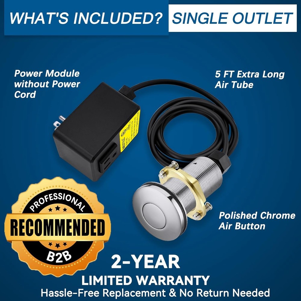 BESTILL Garbage Disposal Air Switch Kit Push Button Polished Chrome UL