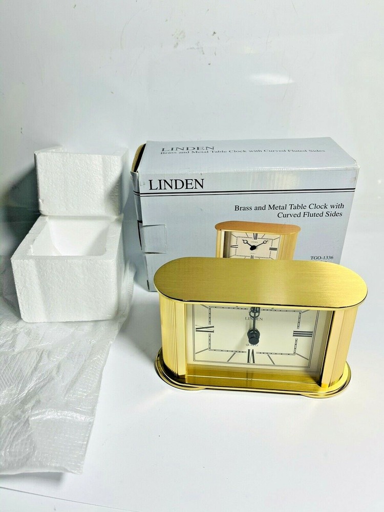 Solid Brass and Metal Table Clock w/ Curved Fluted Sides TGO-1336