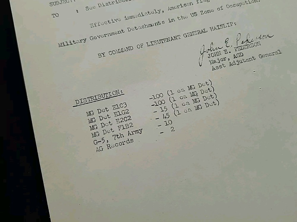 1945 German WWII US Army War Military Document Display US Flags Occupied Germany