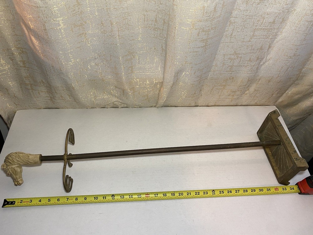 Vintage MCM Brass Horse Head Fireplace Tool Set