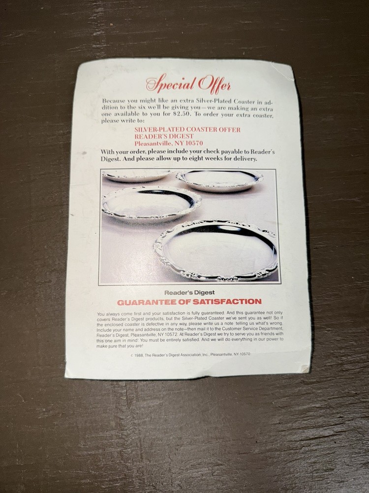 1988 Vintage Silver Plated Coaster OG Packaging 4" READERS DIGEST