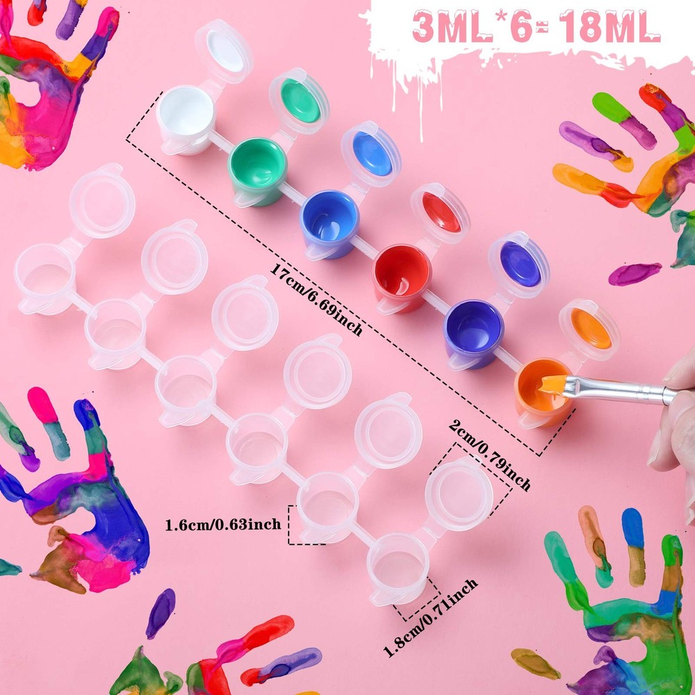 Patelai 100 Strips 600 Pots Empty Mini Clear Plastic Paint Cup Containers 3ml 0.