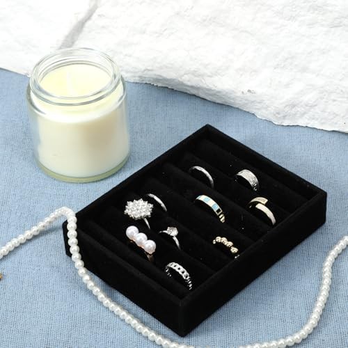 2 PCS Black Velvet Stackable Ring Organizer Tray, Earrings Display Tray