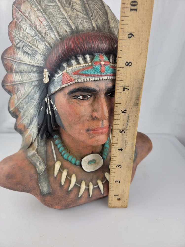 12" Native American Chief Warrior Head Bust Ceramic