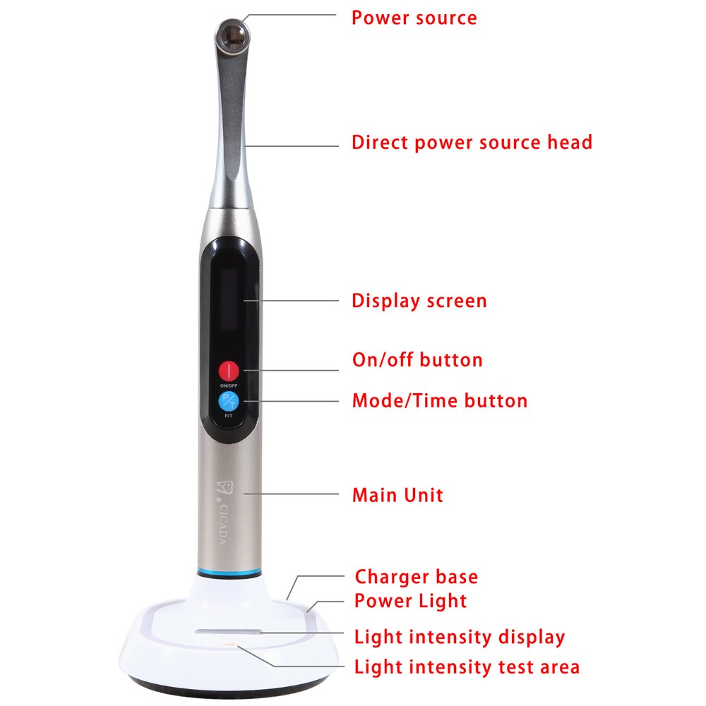 Dental LED Curing Light Wireless 1 Second Cure Lamp Wide Spectrum Max Intensity