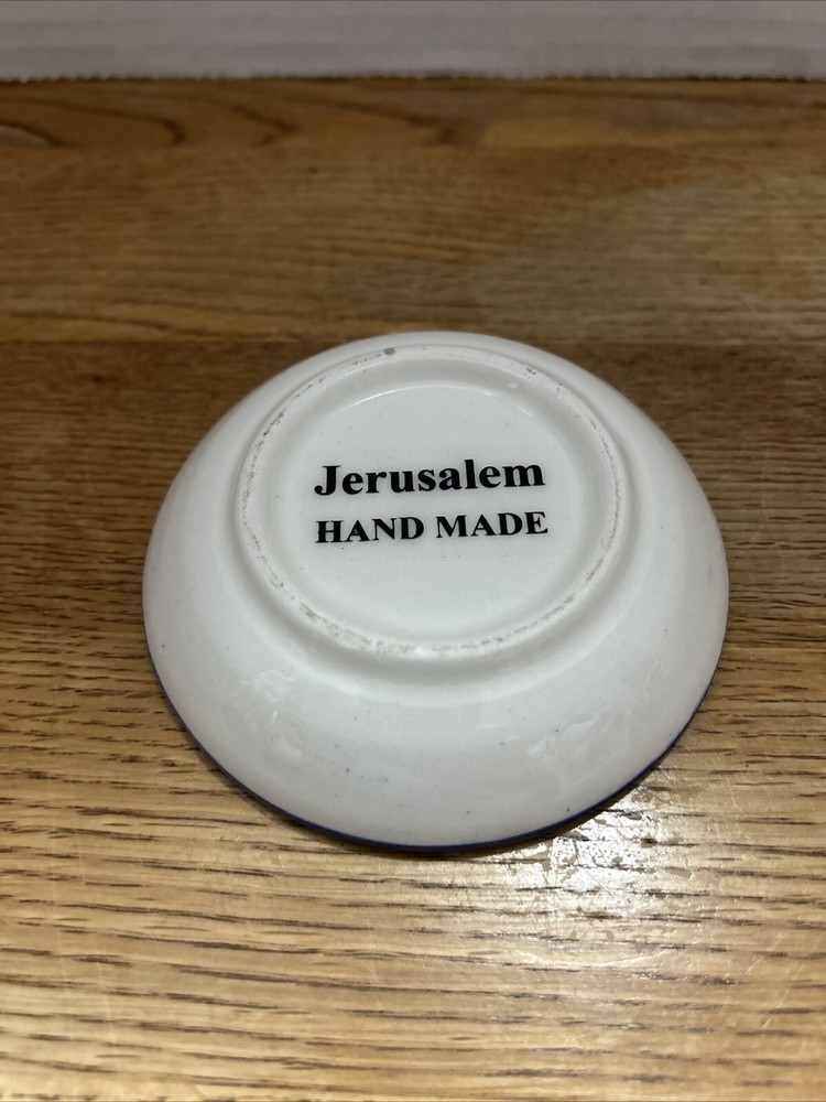 Small Hand Made & Painted Jerusalem Tasting Dish Blue Floral