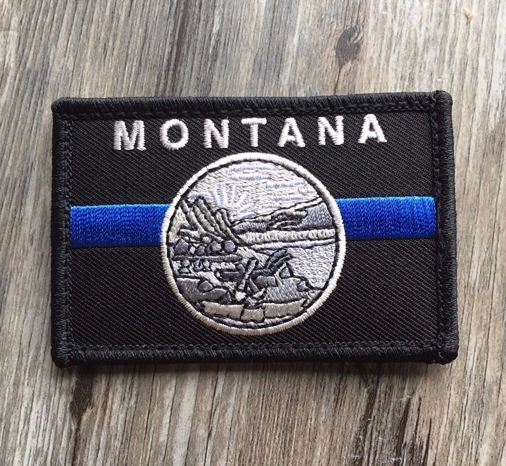 Subdued Thin Blue Line Montana State Flag Patch, Law Enforcement