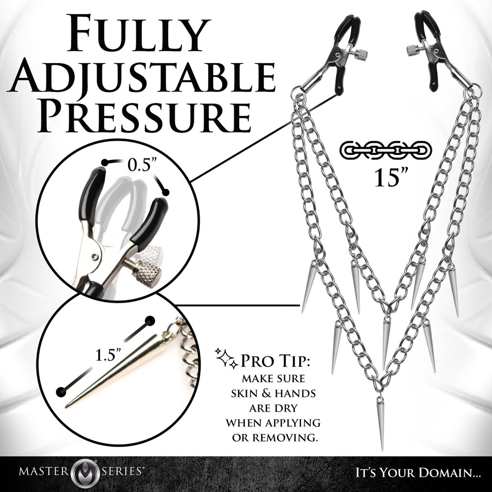 Master Series Daggers Double Chain Nipple Clamps - Silver