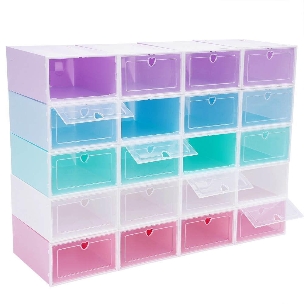20 Pack Shoe Storage Box Stackable Sneaker Container Foldable Organizer Home
