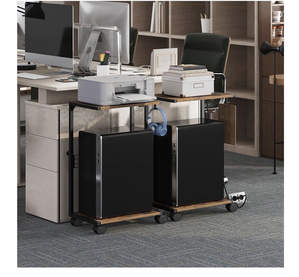 Height Adjustable Computer Tower Stand with USB Charging Port & Locking Wheels -