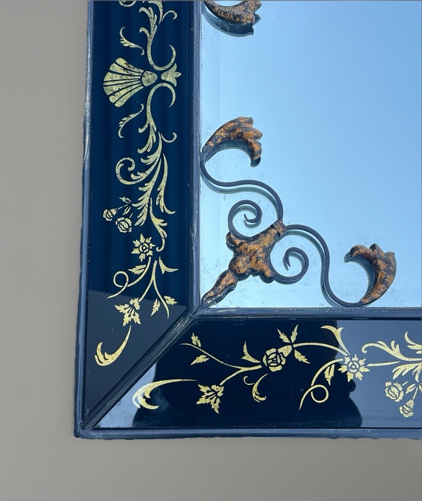 Vintage 36x27 Black Gold Wall Mirror Rococo Scroll Floral Shell Ornate Frame
