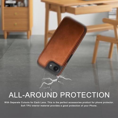 Designed for iPhone 16e 6.1"/iPhone 17e 6.1" Case Wallet with A - Light Brown