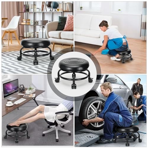 Low Height Rolling Stool Low Roller Stool PU Leather Comfortable Chair, Style 2