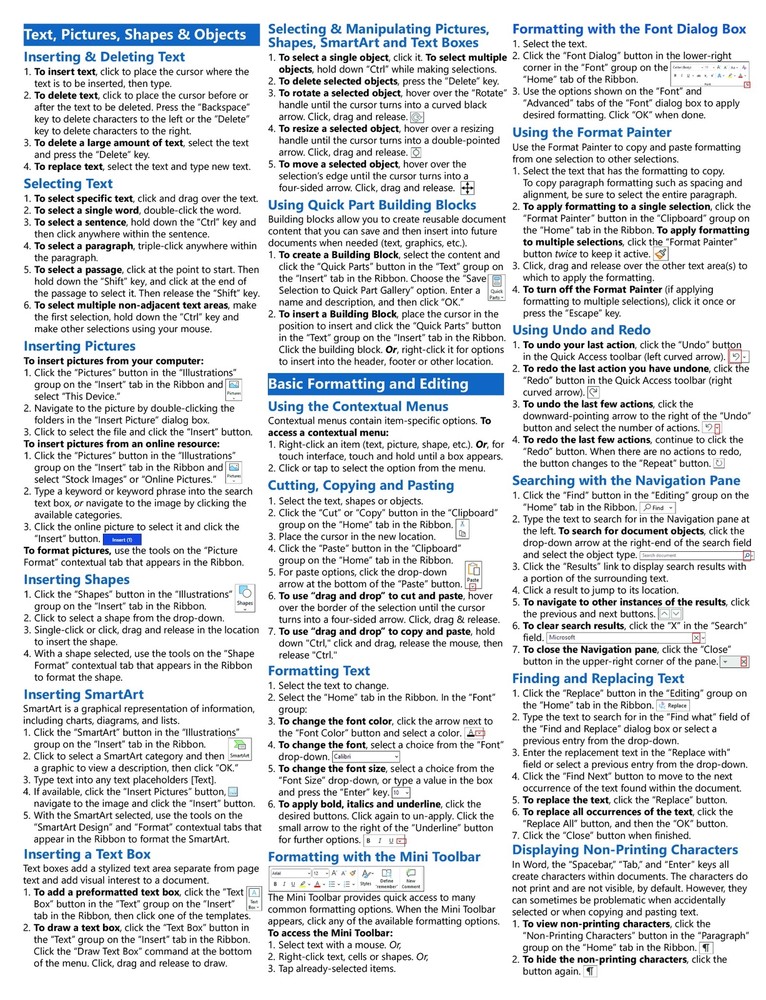 Word for Microsoft 365 Training Tutorial Guide Quick Reference Card Cheat Sheet