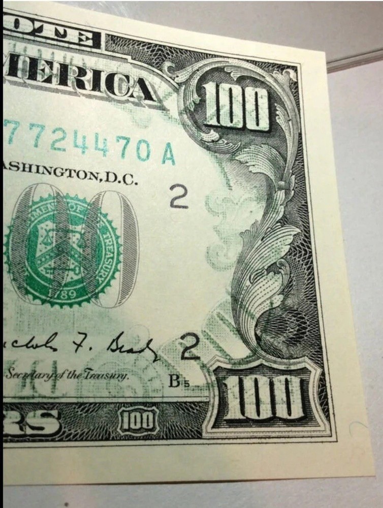 1988 $100 Rare Major Offset Printing Error- Full Back Design on Front- BEP Note
