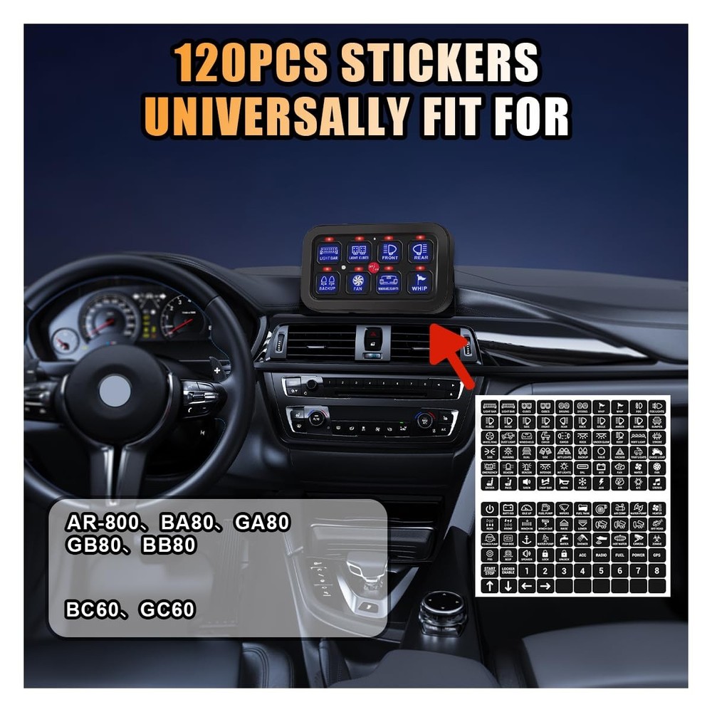 120PCS Auto Switch Panel Labels Decal Kit for Car Dashboard Boat RV