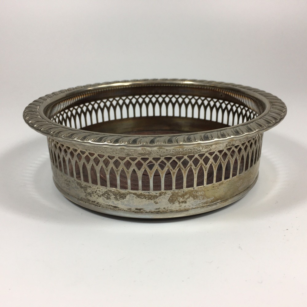 Vintage Cavalier Silver Plated Pierced Bottle Coaster 16cm In Diameter