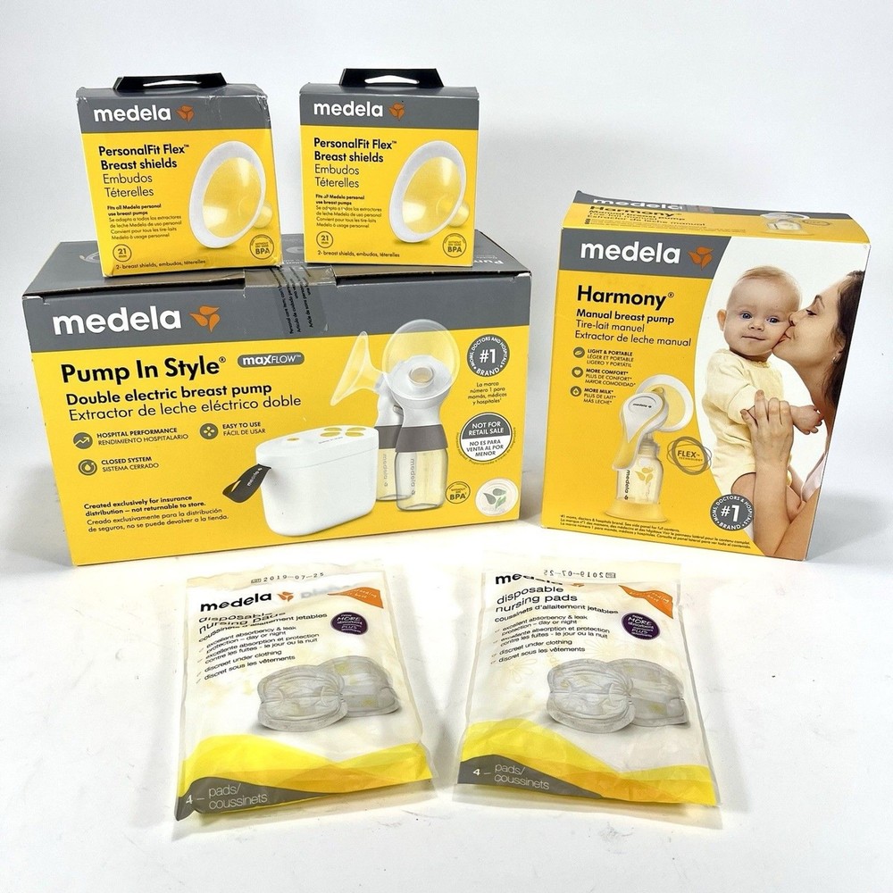 Medela Pump In Style MaxFlow & Harmony Breast Pump w/ Shields, Pads Bundle NEW