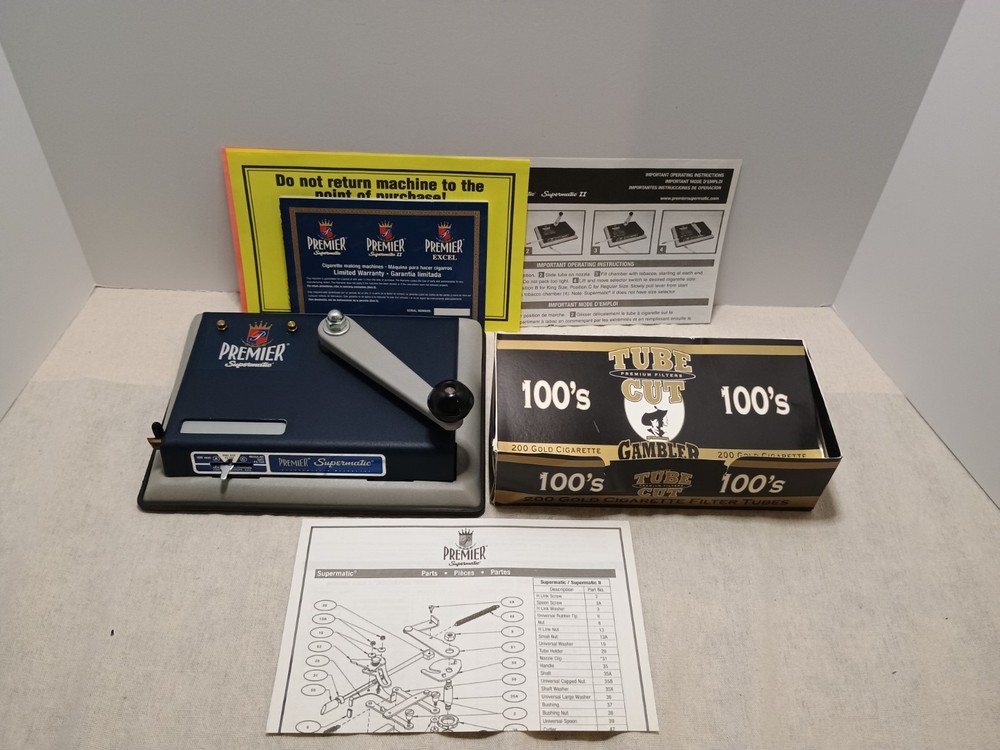 Premier Supermatic 100mm Cigarette Machine w/ Box & Tubes