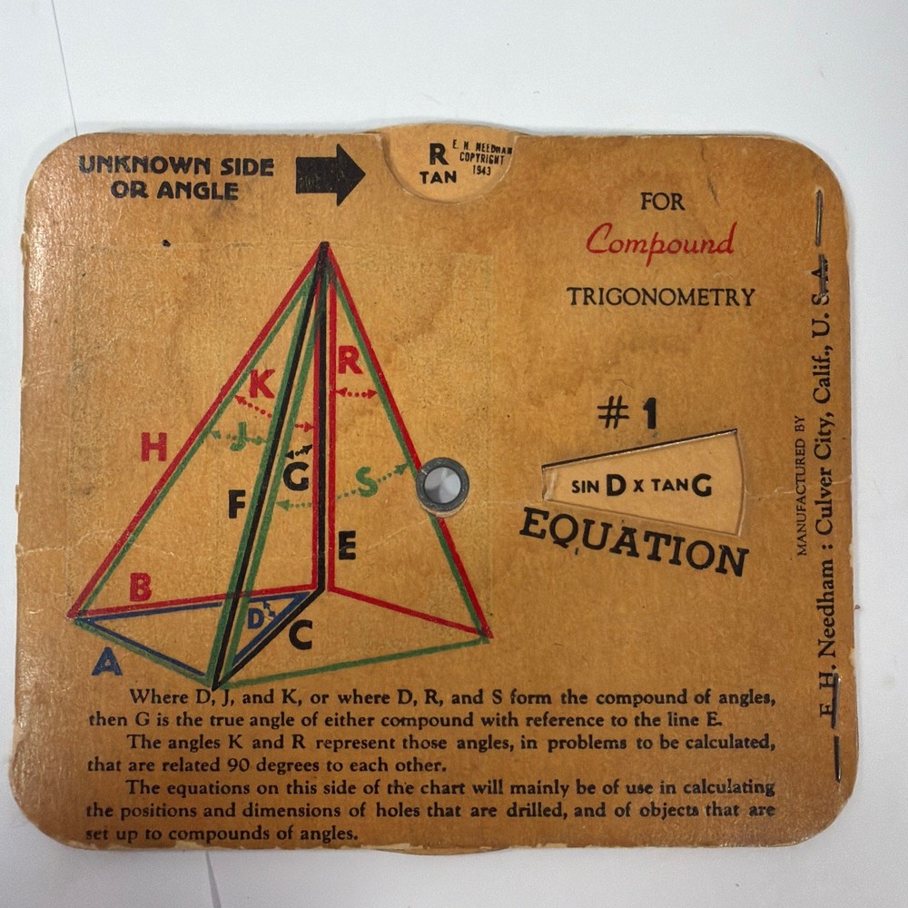 Vintage 1943 Trig-Easy Compound Trigonometry Pocket Chart #1/#2 Eugene Dietzgen