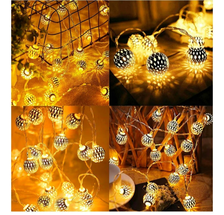 Dazzle bright 50 LED 16ft string lights Moroccan Globe, battery powered, 8 modes