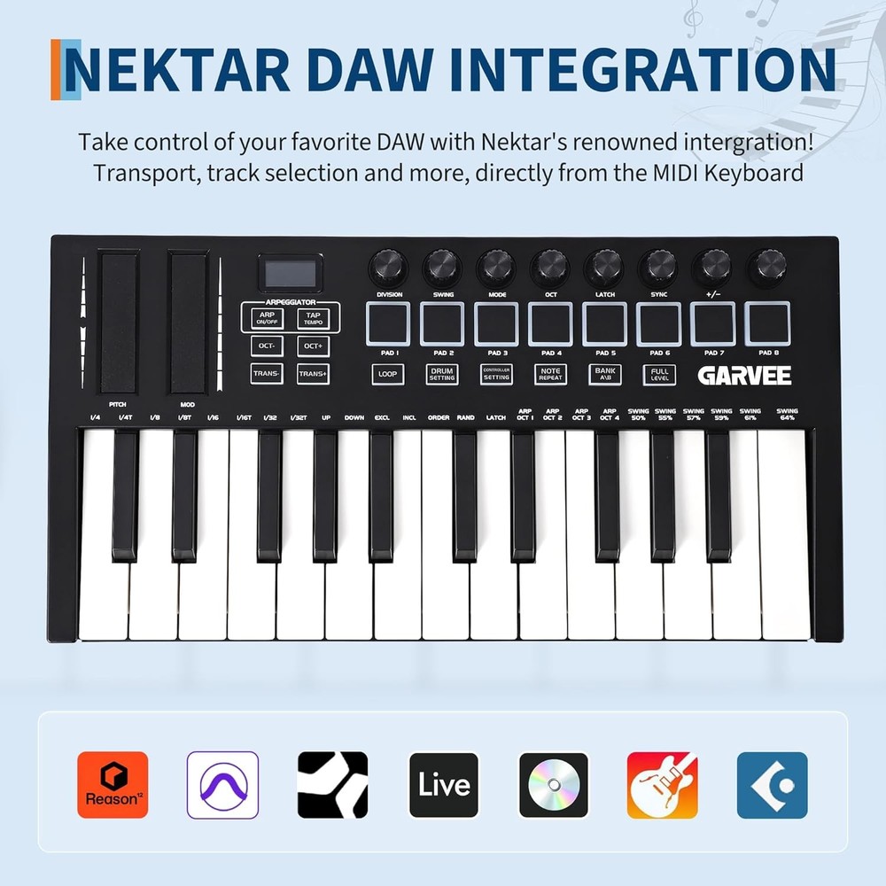 25-Key Professional MIDI Keyboard Half-Weight, 8 Backlit Pads & Knobs, Bluetooth