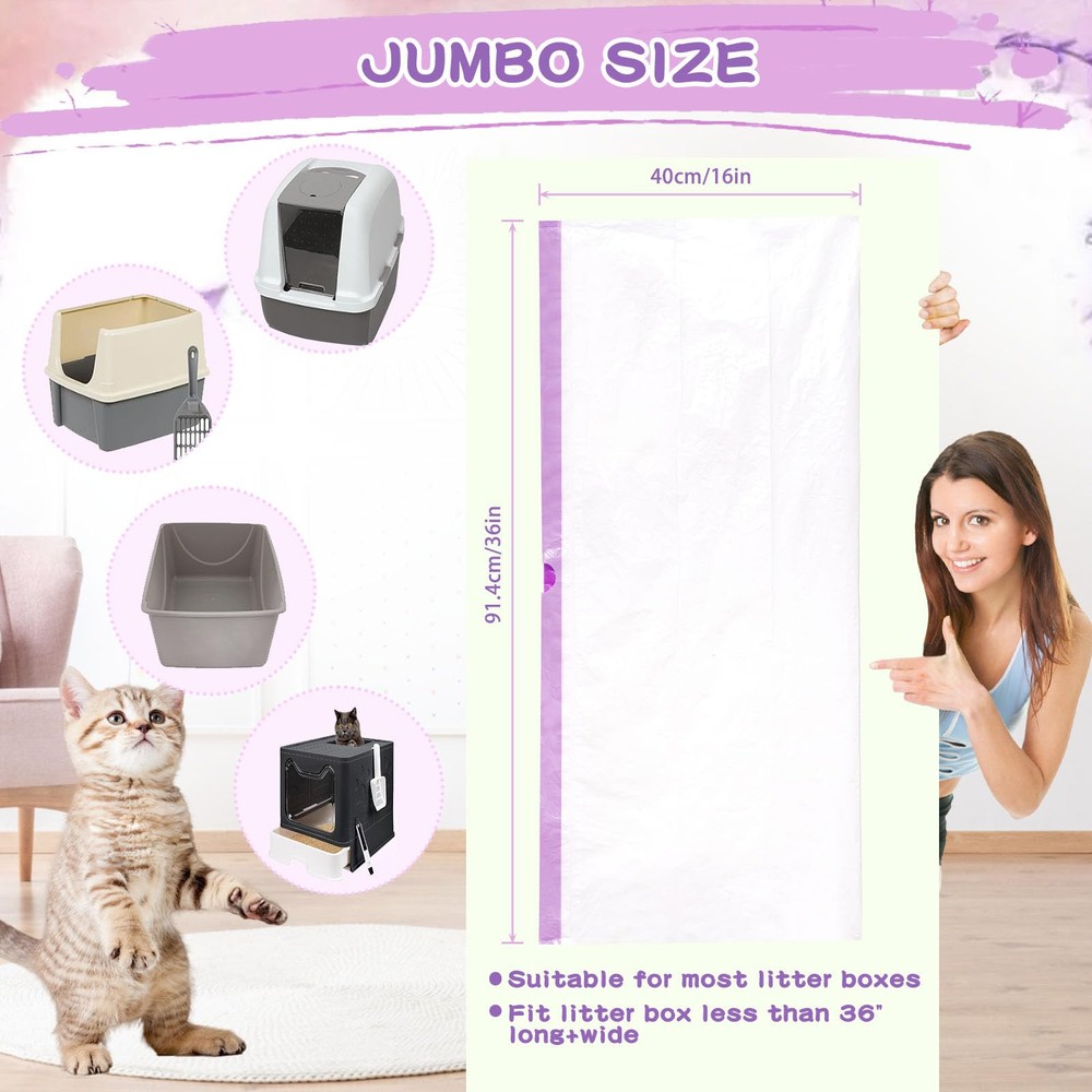 Cat Litter Liners Large, 30 Pack Jumbo Drawstring Cat Litter Bags, Extra Thic...
