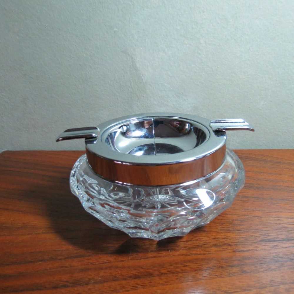Crystal Ashtray with Stainless Steel or Chrome