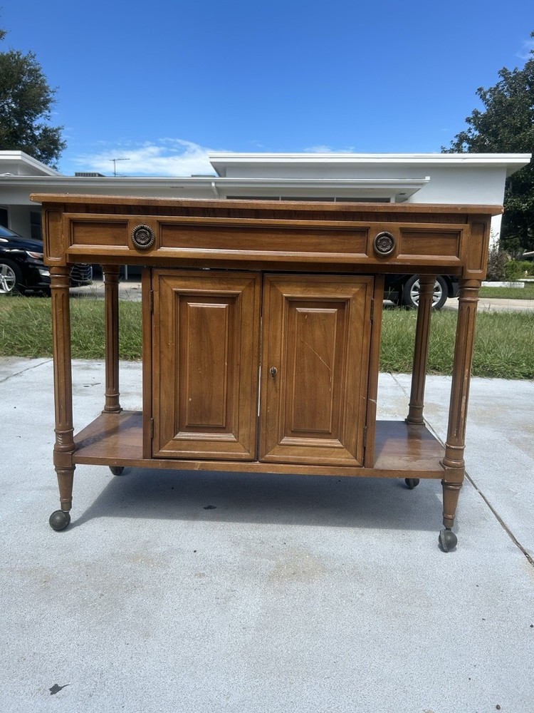 Antique Desk With Front Drawer, Has Original Wheels And Accessories