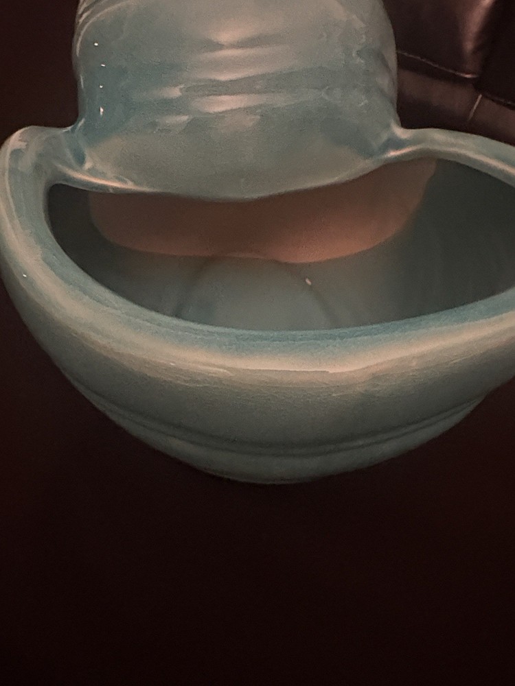 Blue Ceramic Seashell Planter Glossy Pottery 10" x 7" x 6" Solid Color