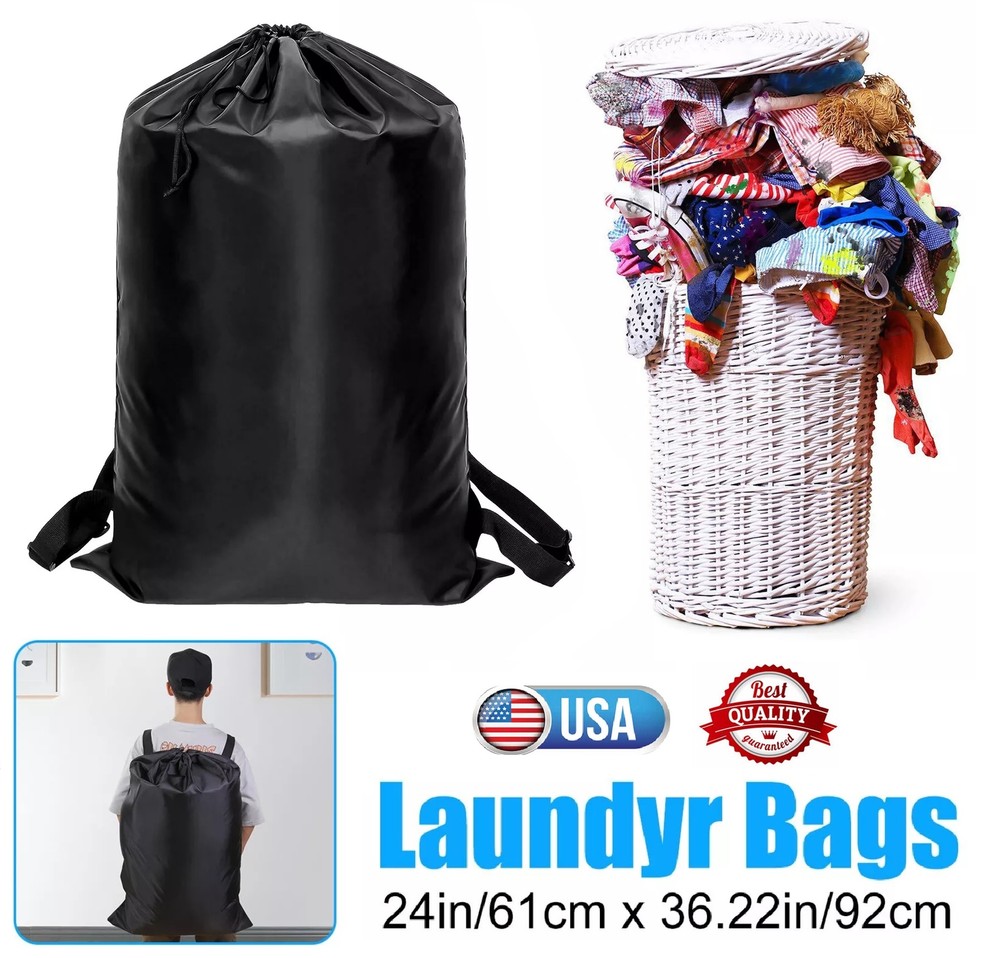36" Laundry Backpack Bag Luggage Storage Shoulder Strap Heavy Duty Drawstring